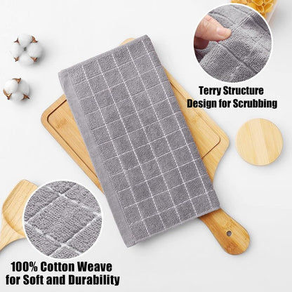 Homaxy 100% Cotton Terry Kitchen Dish Cloths, Ultra Soft and Absorbent Dish Towels for Kitchen, Suitable for Drying and Washing Dishes, 8 Pack, 12 x 12 Inches, Light Grey