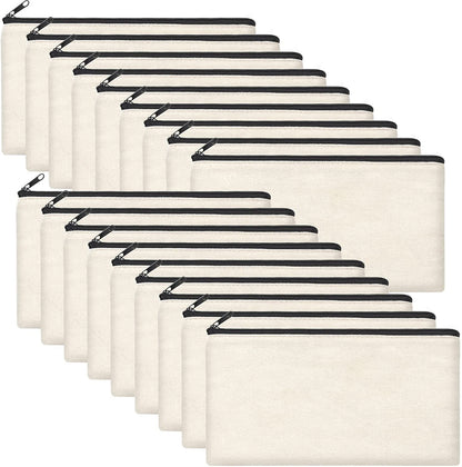 Legigo 20 Pack Blank DIY Craft Bag Canvas Pencil Case Blank Makeup Bags- Beige Canvas Pencil Pouch Bulk Canvas Cosmetic Bag Multi-Purpose Travel Toiletry Bag Canvas Zipper Bags 8.3 × 5 Inch