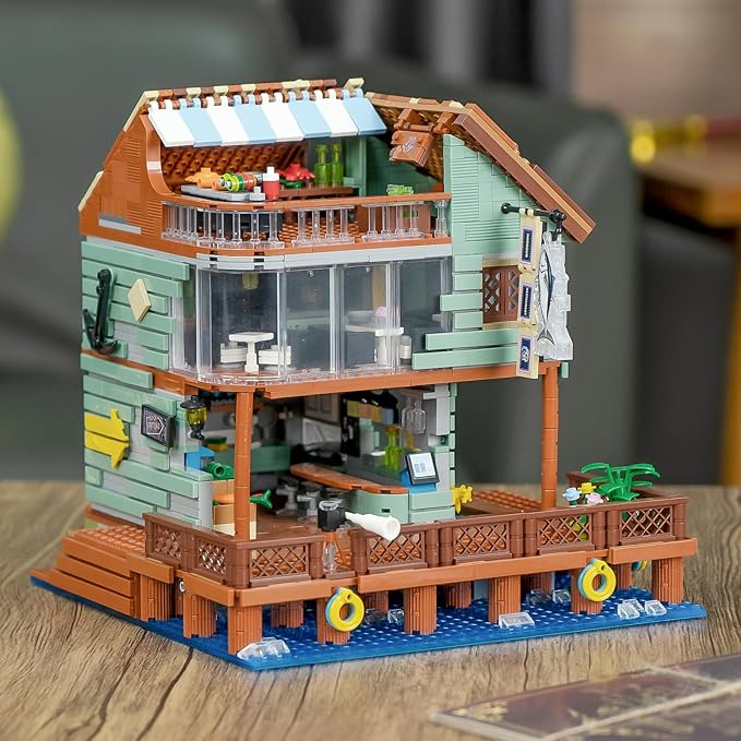 Harbour Restaurant House Mini Bricks Building Kit Ideas Creative Architecture Building Toys Birthday Gift for Adult Boys Girls -2096 Pieces (Not Compatible with Lego Set)