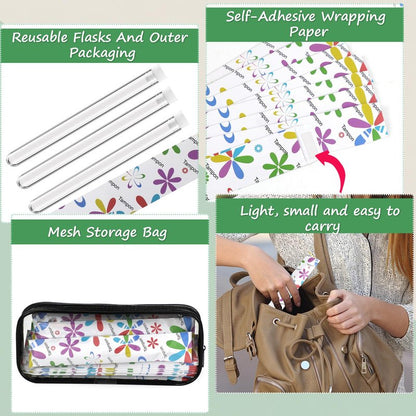 39 Pcs Secret Tampon Flask Set for Women Includes 12 Reusable Plastic Flasks for Girls, 24 Self Adhesive Wrappers, 1 funnel,1 Clear Box, Flask for Cruise Event, Concert, Outdoor Sports (white)