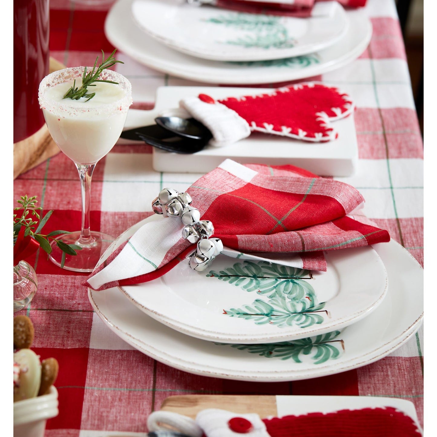 Solino Home Plaid Napkins Set of 4-100% Pure Linen Red and White Very Merry Tartan Plaid Dinner Napkins Cloth 18 x 18 Inch - Handcrafted and Machine Washable