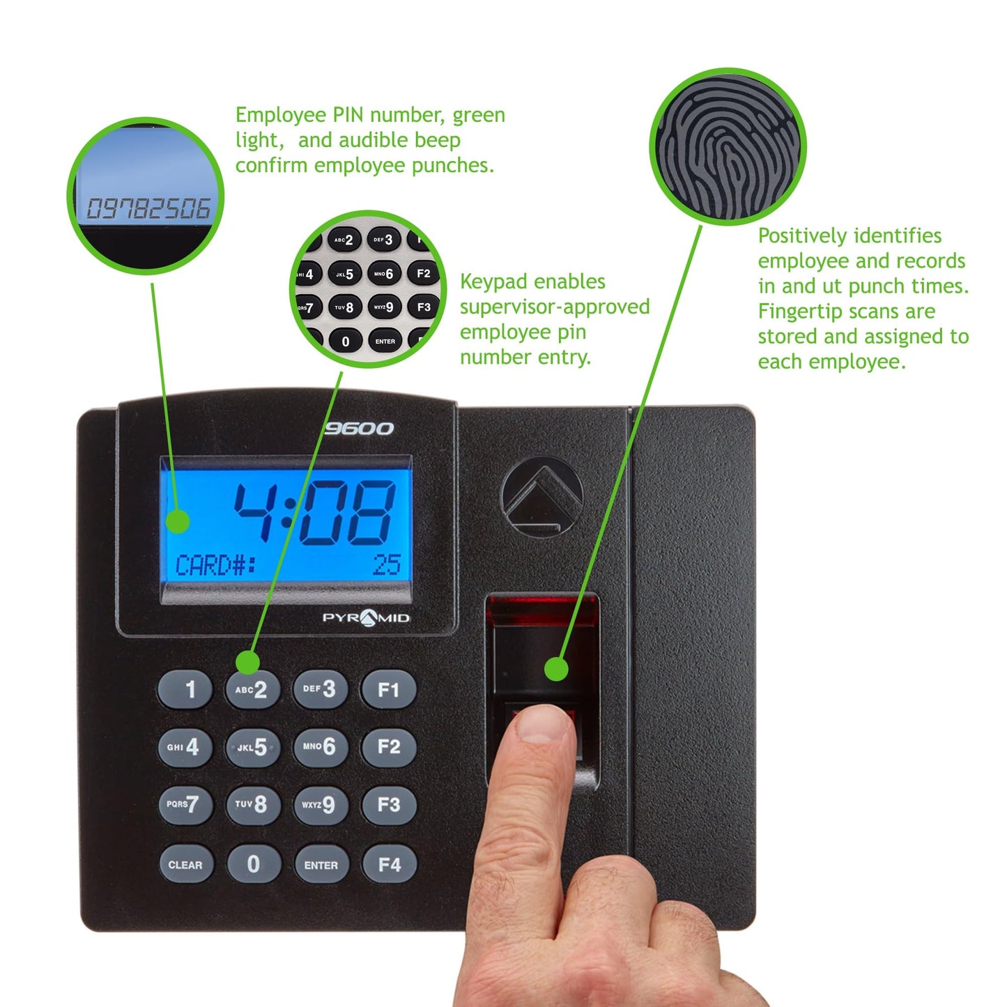 Pyramid Time Systems - Pyramid TimeTrax Elite [TTELITEEK] Automated Biometric Fingerprint Time Clock for small Business, Employee In/Out Time Tracker with Software Download, Windows Compatible - Black
