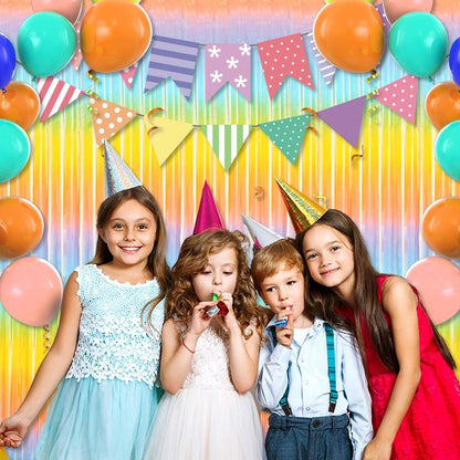 6 Pack Light Rainbow Foil Fringe Curtains Backdrop, 3.28 x 8.2 Ft Metallic Streamers Tinsel Curtains Background for Photo Booth, Birthday, Christmas, Halloween, New Year Party Decorations