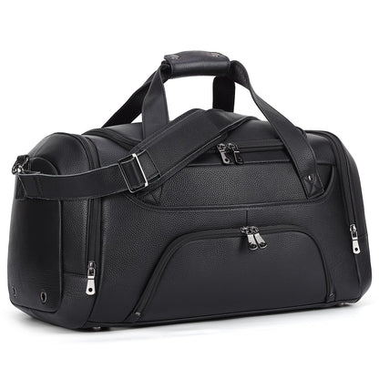 TIDING 21" Leather Travel Duffle Bag for Men Women, 40L Gym Sports Duffel Bag Waterproof Weekender Overnight Luggage Bag with Shoe Compartment