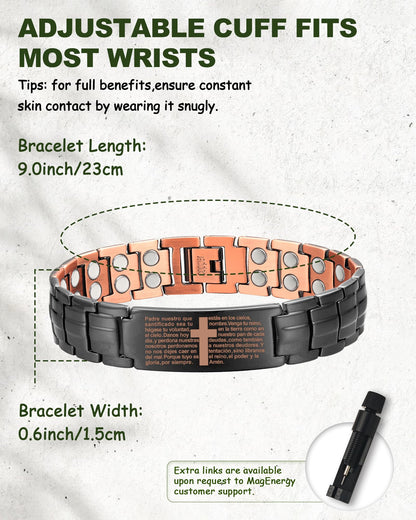 MagEnergy Copper Bracelet for Men, 99.99% Cross Copper Magnetic Bracelet with Strength 3500 Gauss Magnets, Pulsera de Cobre para Hombres, Jewelry Gift for Him