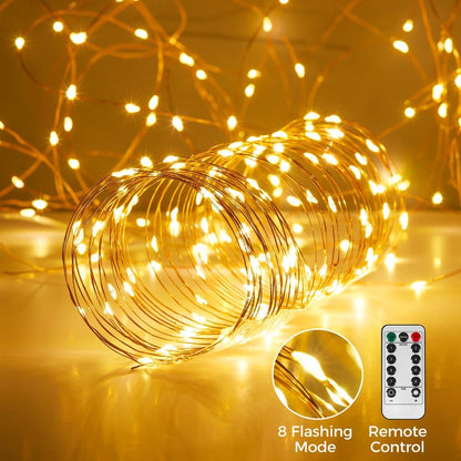 Ariceleo 1 Pack 65. 6 ft. USB Powered Fairy Lights with Remote & Timer, 100 LED USB Twinkle String Lights - Silver Wire, 8 Modes, Waterproof, Warm White Starry Lights for Party, Wedding, Christmas