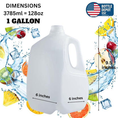 (4 PACK) 128 Oz Empty Plastic Gallon Juice Bottles with Tamper Evident WHITE Caps - Smoothie Bottles - Ideal for Juices, Milk, Smoothies, Picnic's and Even Meal Prep - Made in USA