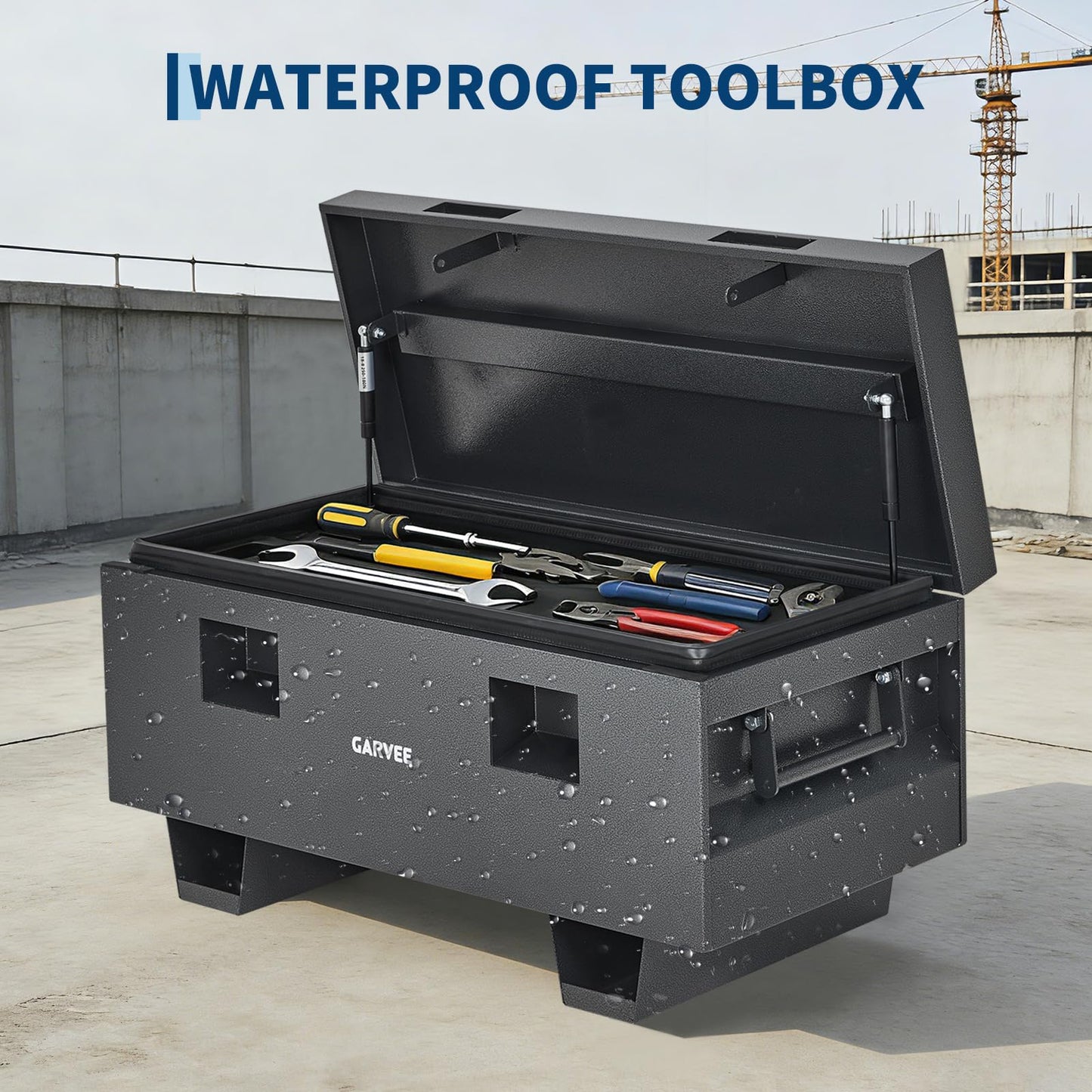 GOCAPTAIN Jobsite Box Truck Bed Tool Box, Heavy Duty Steel Waterproof Tool Organizer Chest Toolbox with Side Handles for Trucks RV Trailer