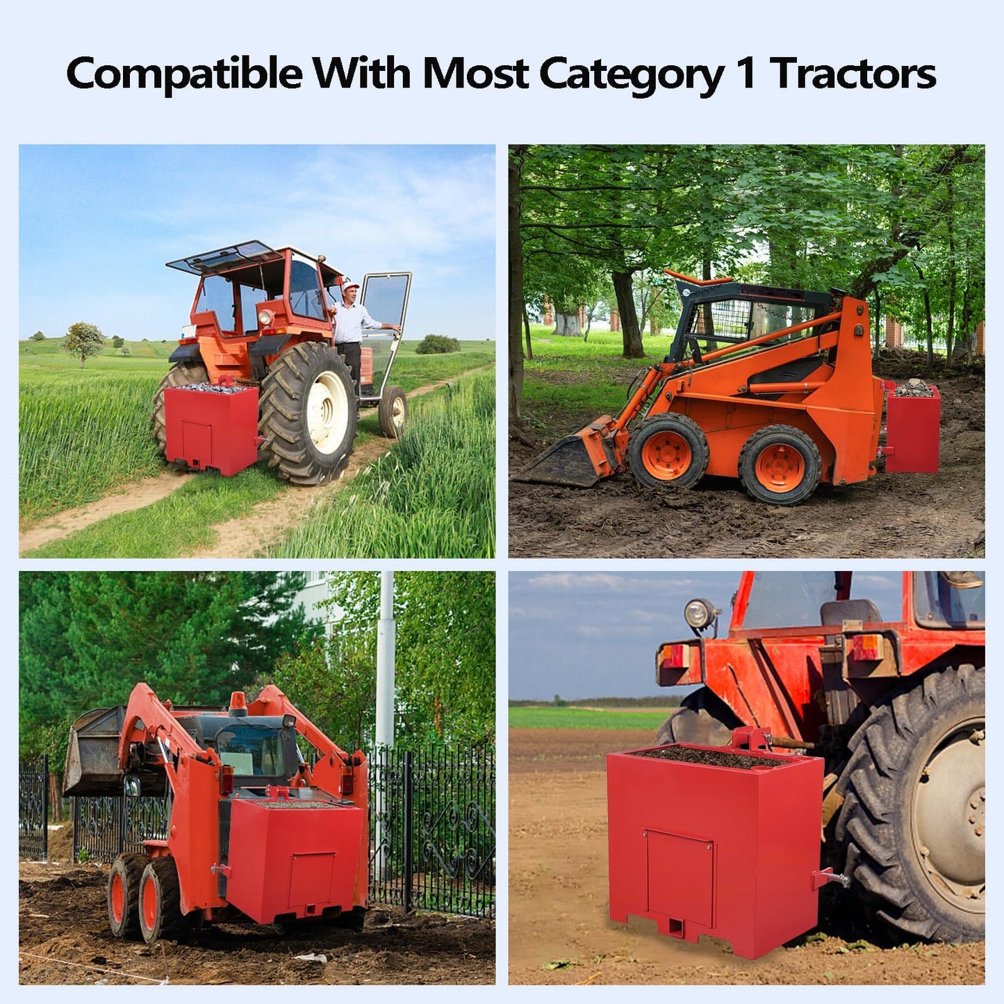 Tractor Ballast Box, 800LB, 5 cu.ft 3 Point Hitch Loader Attachment w/ 2" Quick Hitch Receiver, Sliding Door, Steel Weight Box Fits Category 0/1 Tractors, Skid Steers, Heavy-Duty, Red