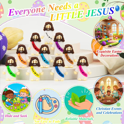 XiawaLangzhuo 50 Pack Little Jesus Figures Easter Mini Rubber Toys to Hide and Seek, Pocket Jesus Love You Miniatures Religious Party Favors Baptism Gifts Sunday School Easter Egg Stuffers (50)