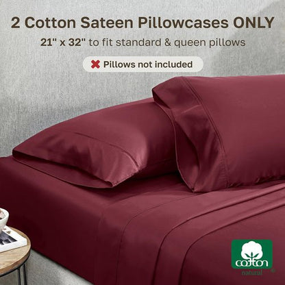 California Design Den Pillowcase Set | 400 Thread Count 100% Cotton Sateen | Queen Size, Soft & Breathable - Burgundy Red