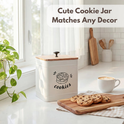 PERFNIQUE Cookie Jar with Lid Airtight, Cookie Tin with Bamboo Lid, Cute Cookie Jars for Kitchen Counter Decorative, 1 Gallon Food Storage Container for Candy, Cookies, Dessert, Farmhouse Home Decor