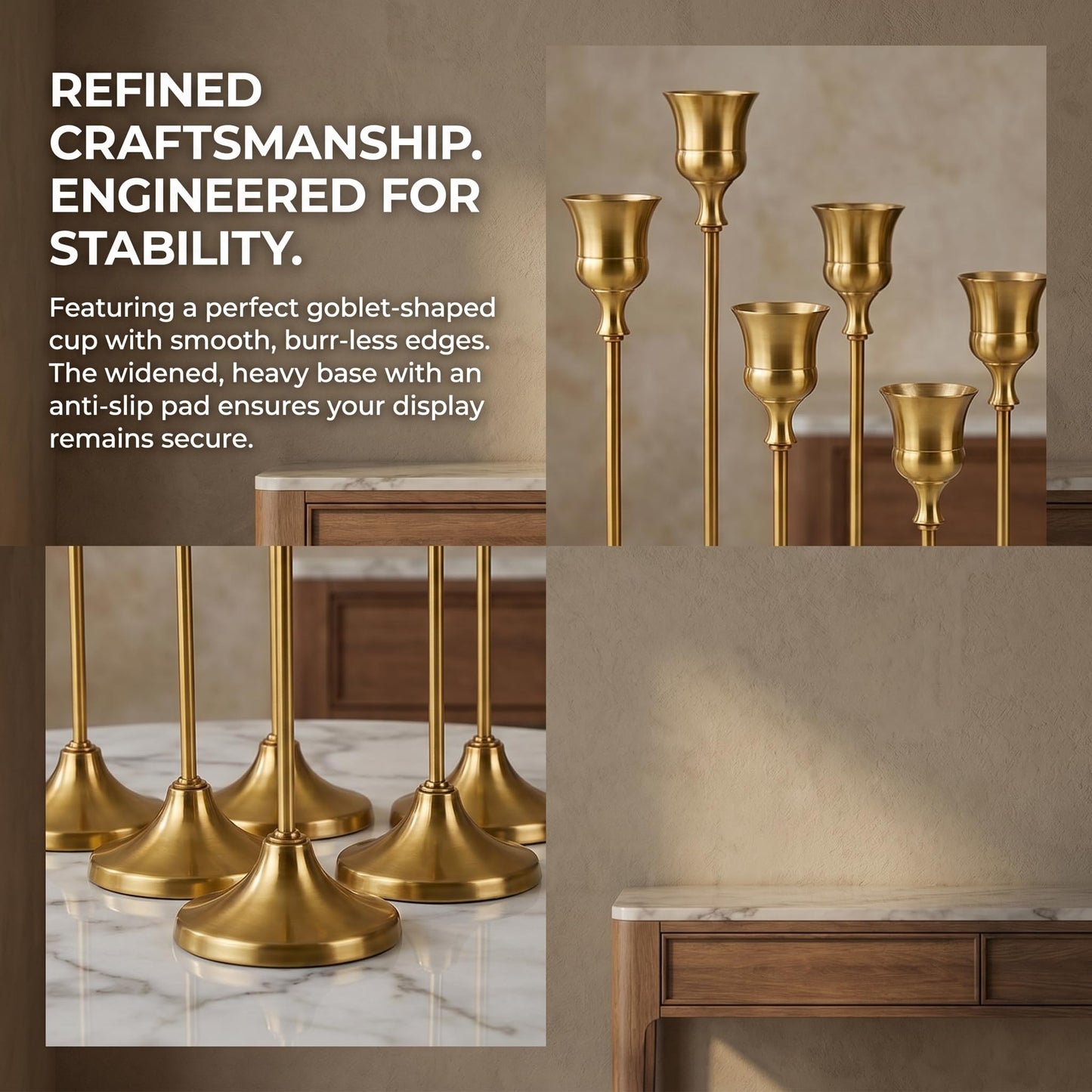 Oakernel French Gold Taper Candle Holders 2 Sets(6 Pcs) - Tall Metal Candlestick Holders for Table Centerpiece, Formal Dinner, Wedding, Fireplace Mantel Decor, Fits 3/4 Inch Thick Candles