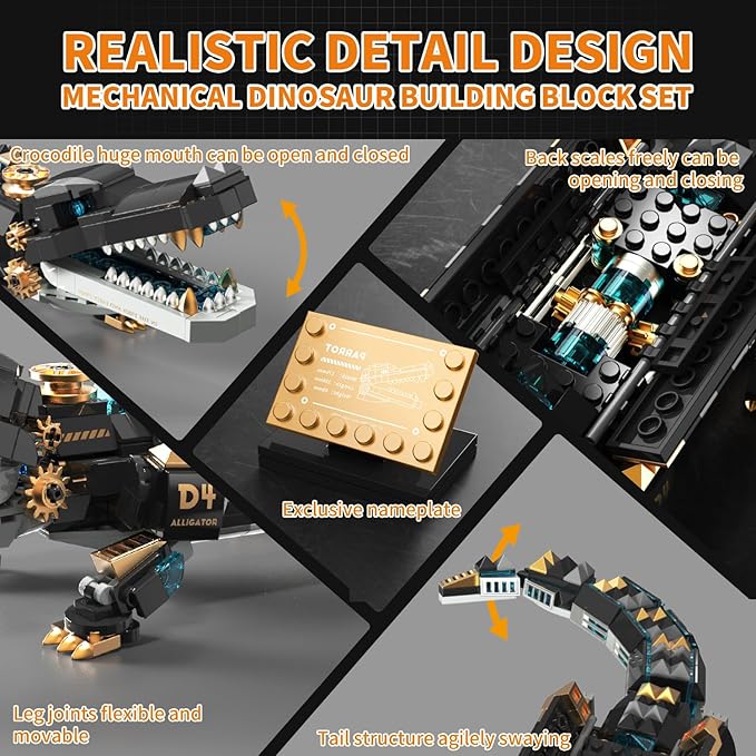 541 Piece Crocodile Building SetsSea Creatures Creative Model Building KitSTEM Dinosaur World Park Building Toy Mechanical Animal Brick SetChristmas Birthday Gifts for BoysTeens Adults