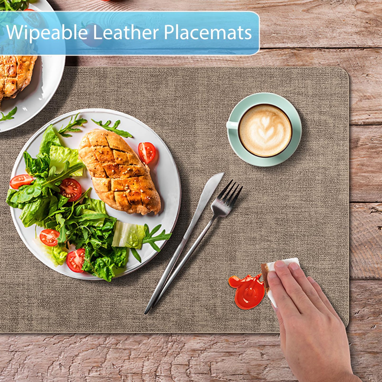 BARTHKIT Placemats Set of 12 Washable, Heat Resistant Table Placemats Wipeable Faux Leather Place Mats Non Slip, Waterproof Square Table Mats for Indoor Outdoor, Black
