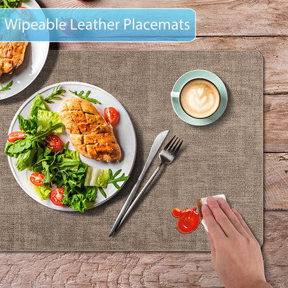 BARTHKIT Placemats Set of 12 Washable, Heat Resistant Table Placemats Wipeable Faux Leather Place Mats Non Slip, Waterproof Square Table Mats for Indoor Outdoor, Black