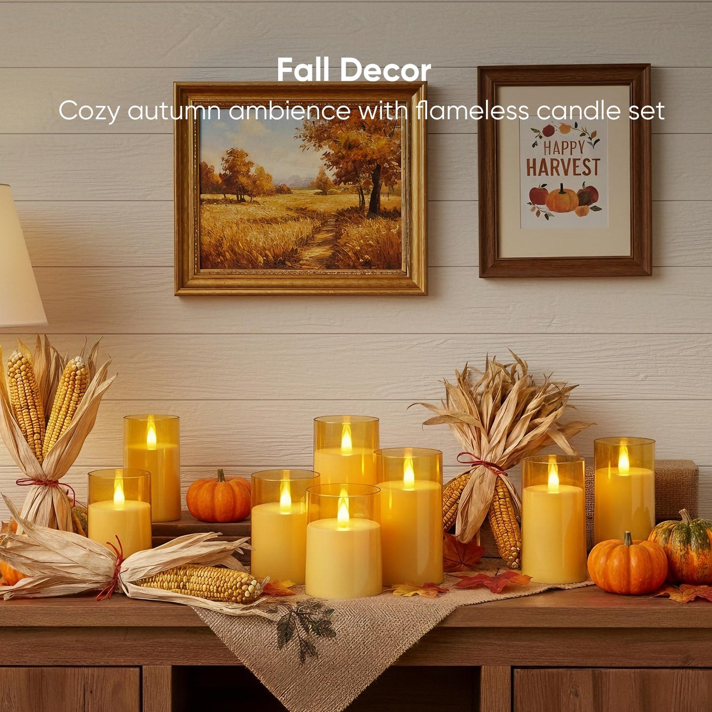 Amagic 3"×5" Gold Flameless Candles with Remote and Timer, Realistic Flickering Battery Operated Acrylic Led Fake Candles for Home Wedding Party Fall Christmas Decor, Set of 2