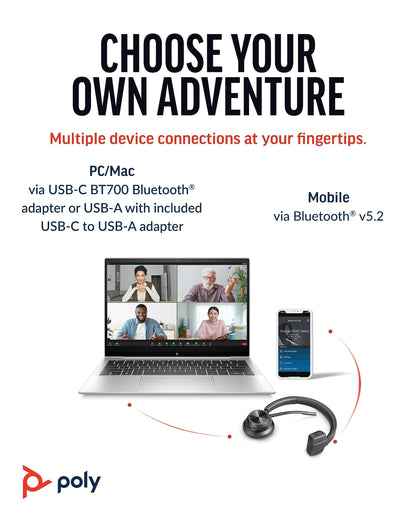 Poly Voyager 4310 UC Wireless Headset (Plantronics) - Single-Ear Bluetooth Headset w/Noise-Canceling Mic - Connect PC/Mac/Mobile via Bluetooth - Works w/Teams, Zoom, & More - Amazon Exclusive