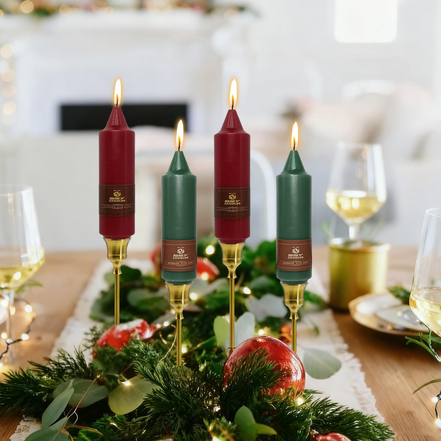 4 PCS Red Green Candle Christmas Taper Candles Sticks Unscented Candlesticks 5 inch Cute Taper Candles Stick Candles for Christmas Party Home Décor