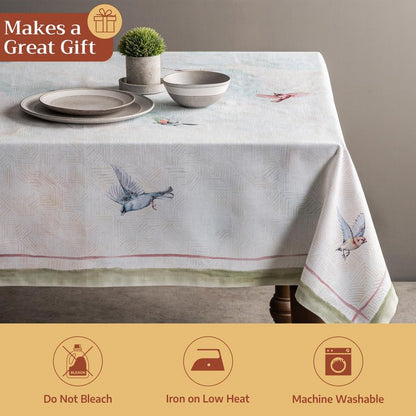 Maison d' Hermine Table Cloth Square Table 100% Cotton 54 x 54 Inches Tablecloth Reusable Decorative for Dining Kitchen Room Farmhouse Home Gifts for Mothers Day Spring Summer - Flying Birds