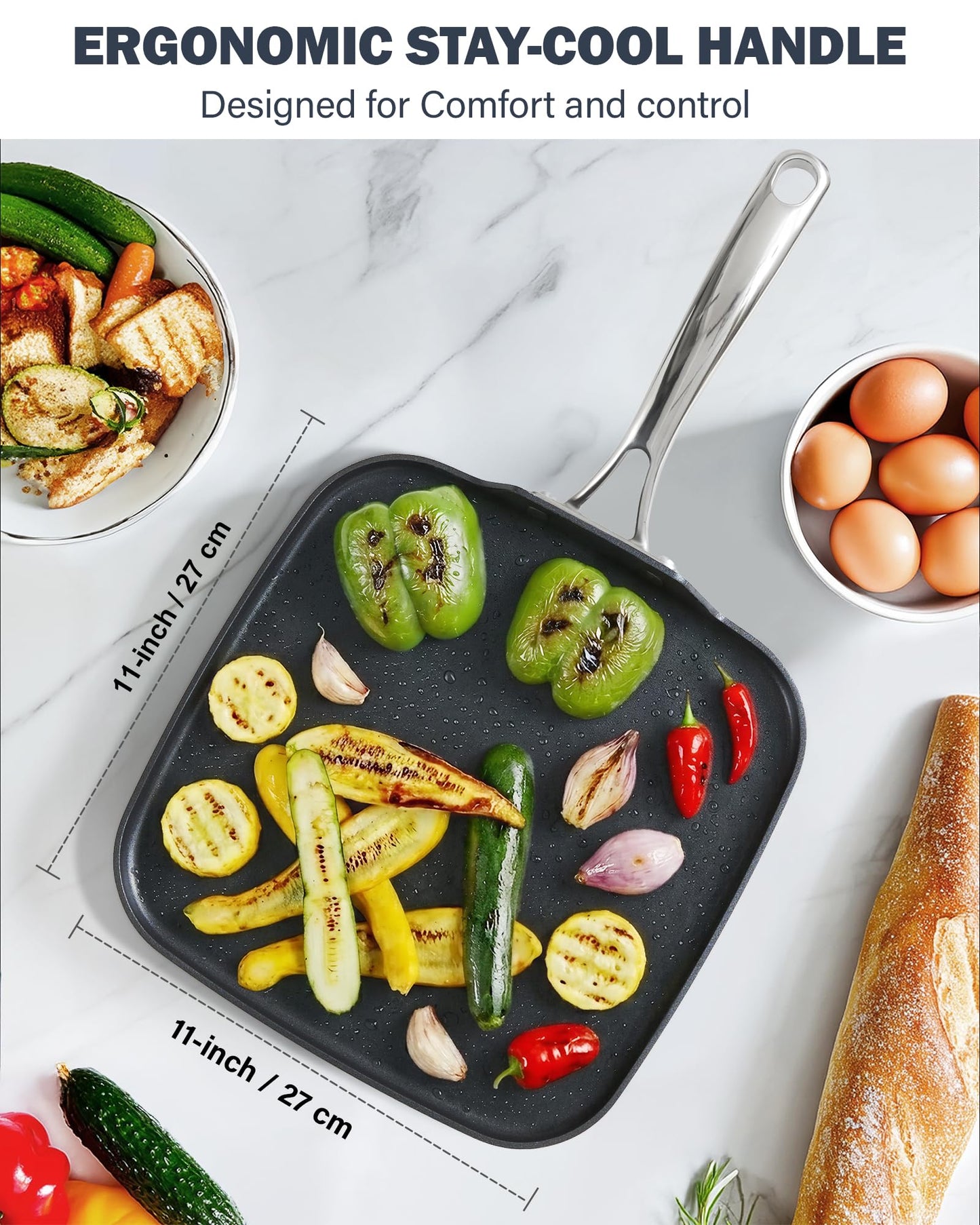 Cooks Standard Nonstick Square Griddle Pan 11 x 11-Inch, Hard Anodized Cookware Griddle Pan, Black