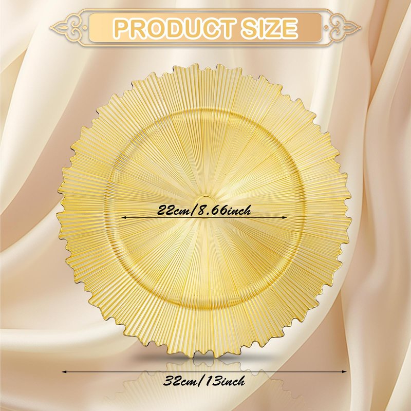 EI 20pcs Gold Charger Plates Bulk 13inch Plastic Chargers for Dinner Plate Disposable Golden Flash Reef Charger Plates Table Chargers for Family Party Wedding Birthday Afternoon Tea Decoration