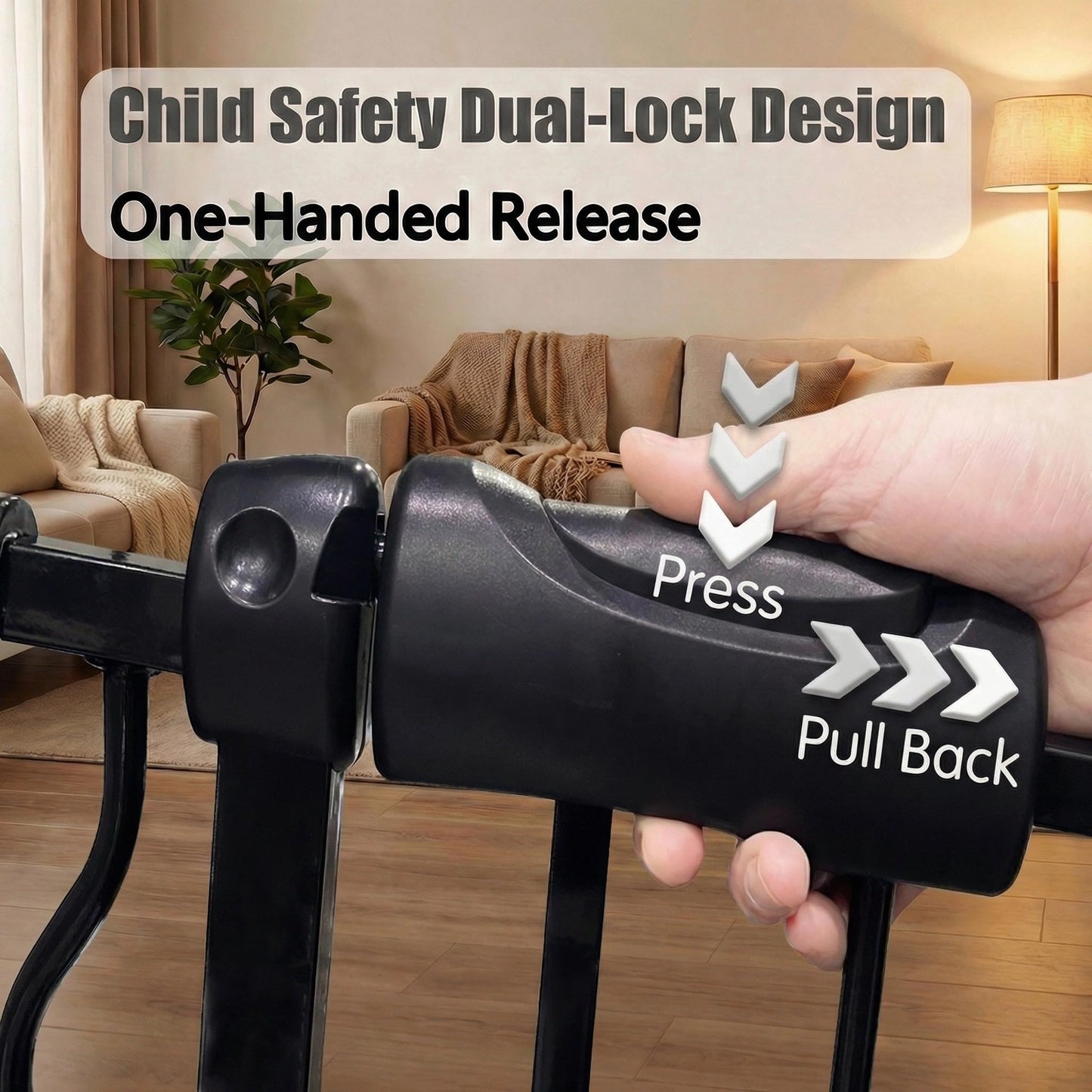 Heavy Duty Baby & Pet Safety Gate - Extra Wide 76.4-81.1 Inch, Black Metal, Pressure Mounted, Walk-Through