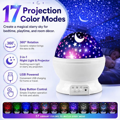 MOKOQI Star Projector Night Lights for Kids, Birthday Gifts for 3 4 5 Year Old Girls and Boys, Projection Lamp for Kids Bedroom Ceiling, Stars and Moon for Child Asleep Peacefully (White)