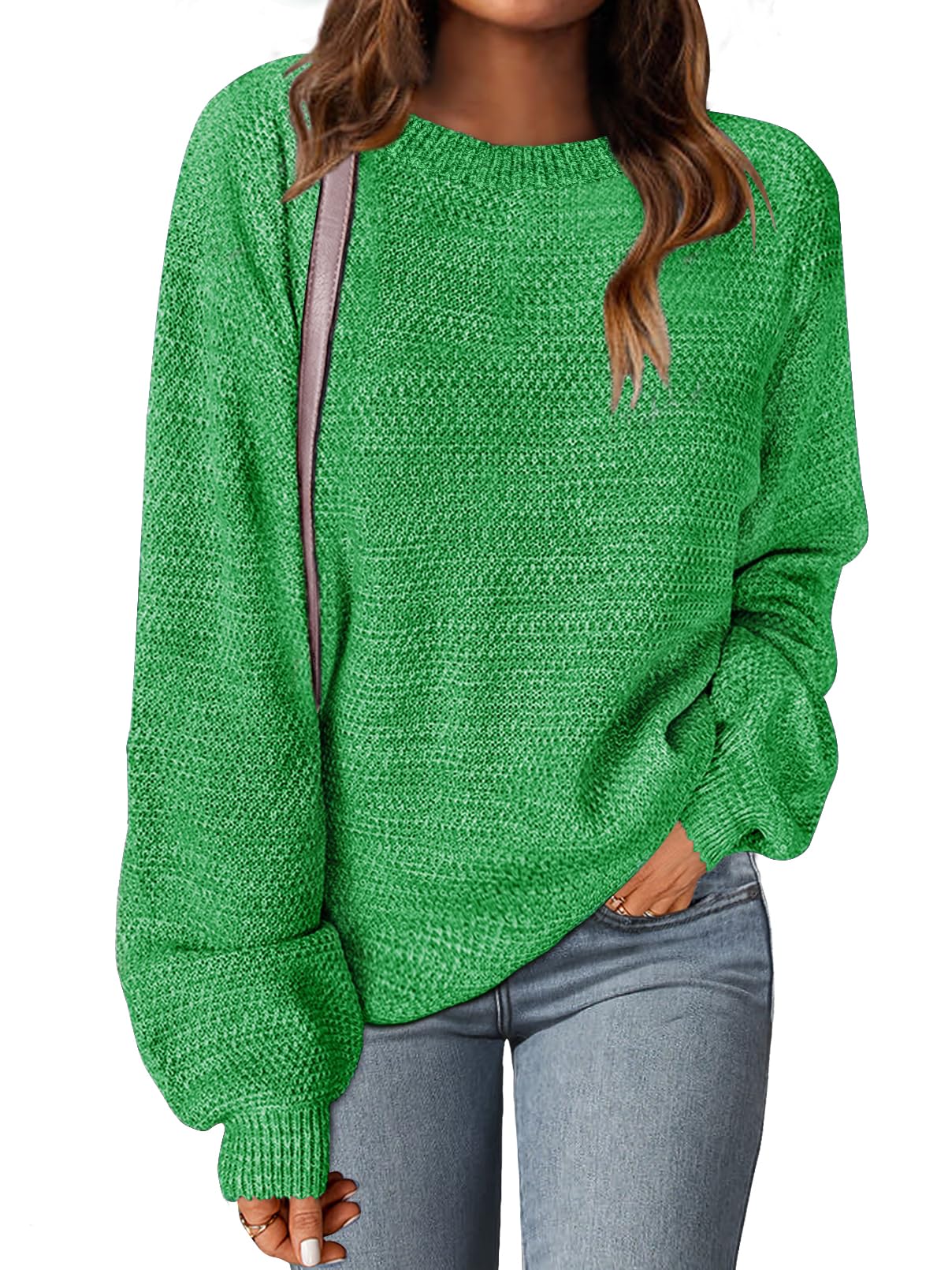 MEROKEETY Women's 2025 Fall Winter Oversized Pullover Sweater Trendy Crew Neck Long Sleeve Heathered Knit Jumper Tops