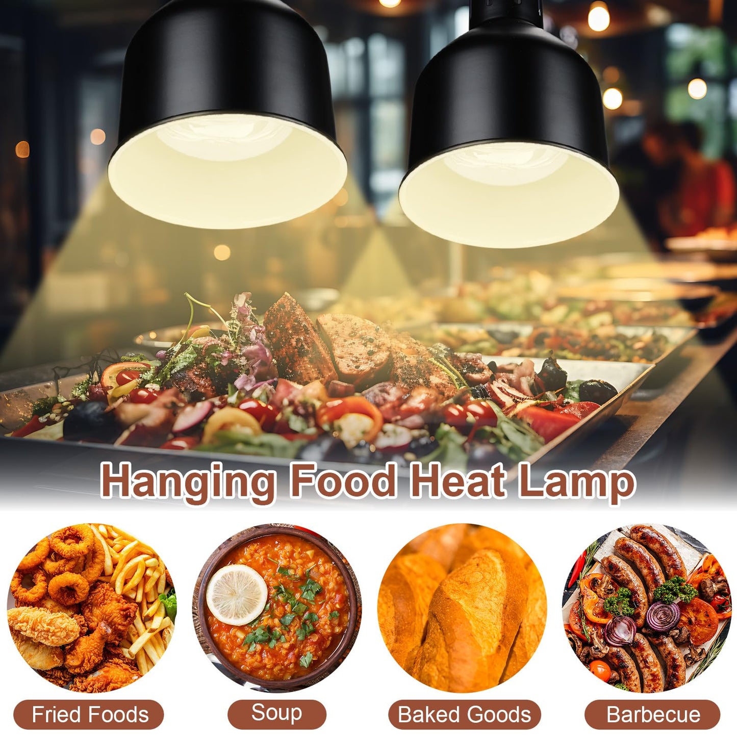 Nuanchu 2 Pack Food Heat Lamps 110v 250w Food Warmer Light Retractable Hanging Heat Lamp for Buffet Restaurant Catering Kitchen Dia 17.5cm Shade Black