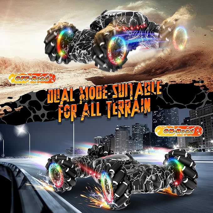 RC Stunt Car 2.4GHz LED Gesture Sensing 4WD Double Sided Rotation with Lights and Music All Terrain Rotation Drift Car - Birthday Gifts for Boys &amp Girls (Black)