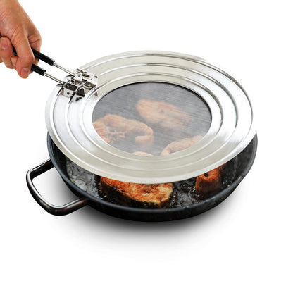 Dishwasher-Safe Splatter Screen Guard for Frying Pan Grease - Shields 99% of Stove Top from Bacon, Fry Oil, or Deep Fryer Splash - Easy Kitchen Storage Foldable Heat-Resistant Silicone Handle