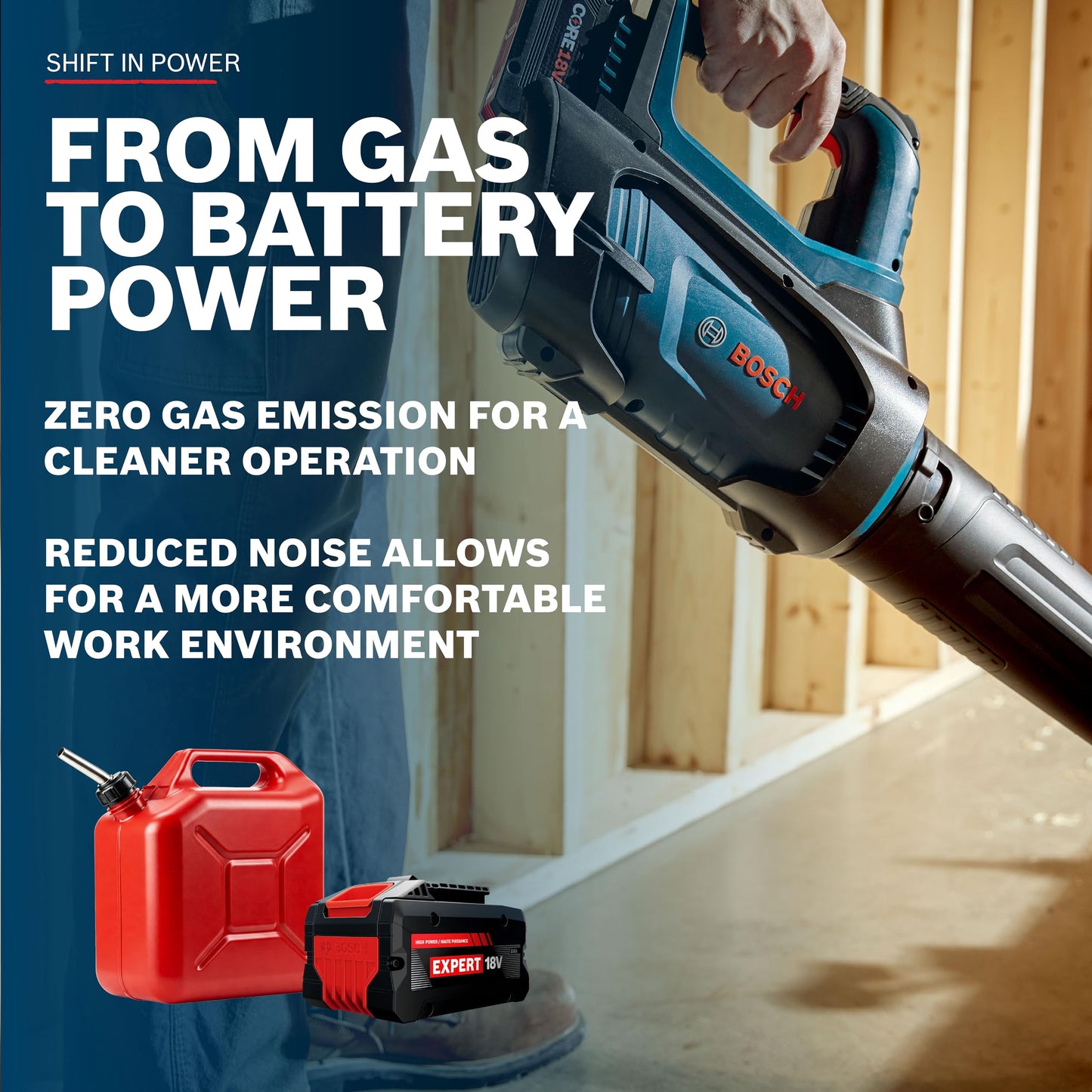BOSCH GBL18V-450N 18V Brushless Cordless Leaf Blower, 450 CFM Jobsite Air Broom for Workshop & Yard Cleanup (Bare Tool)