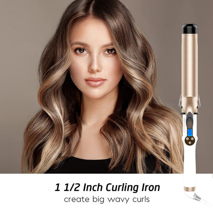Hoson 1 Inch Curling Iron Professional Ceramic Tourmaline Coating Barrel Hair Curler, LCD Dispaly with 9 Heat Setting(225°F to 450°F for All Hair Types, Glove Include)