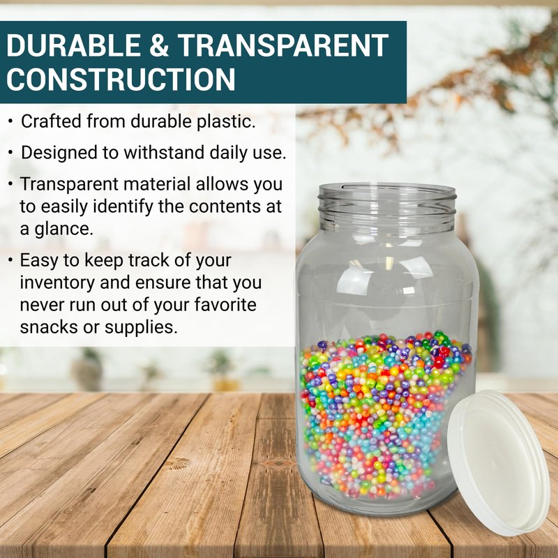 1 Gallon Large Plastic Jar with Lid (1 Pack) - Food Safe & Air Tight - Clear Storage Gallon Container with Lid - Wide Mouth Food Storage Containers - Large Candy Jar for Kitchen & Pantry Organization