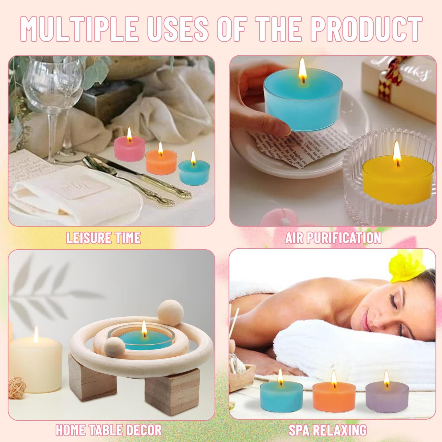 Scented Tea Light Candles 12 Pack Pastel Color Hand Poured Smokeless 4 Hours Clean Burning Small Round Clear Cups Tealight Candles for Romantic Dinners Wedding Centerpieces Cozy Evenings