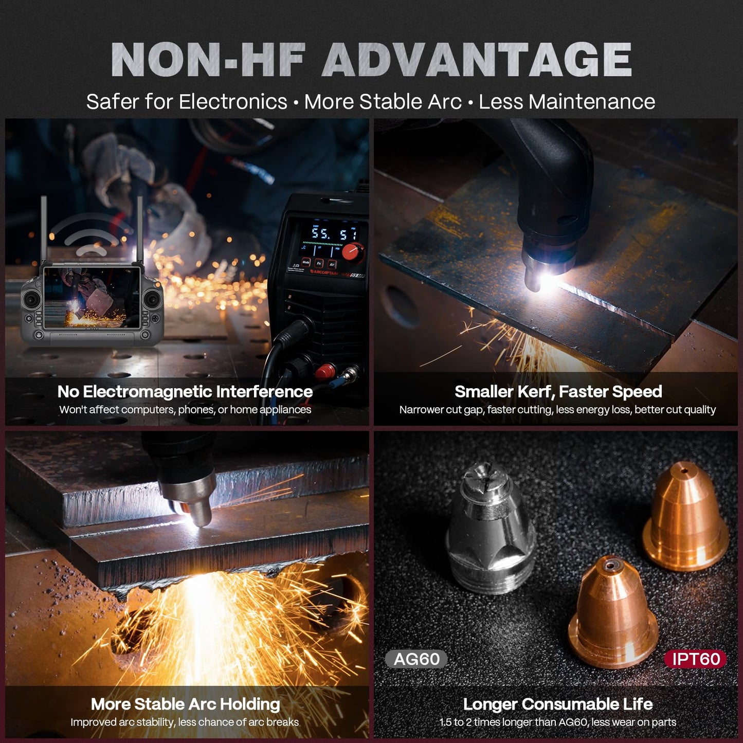 ARCCAPTAIN iControl [Non-HF] Plasma Cutter CUT55 MP & 40Amp 40ft Welder Extension Cord 8 AWG