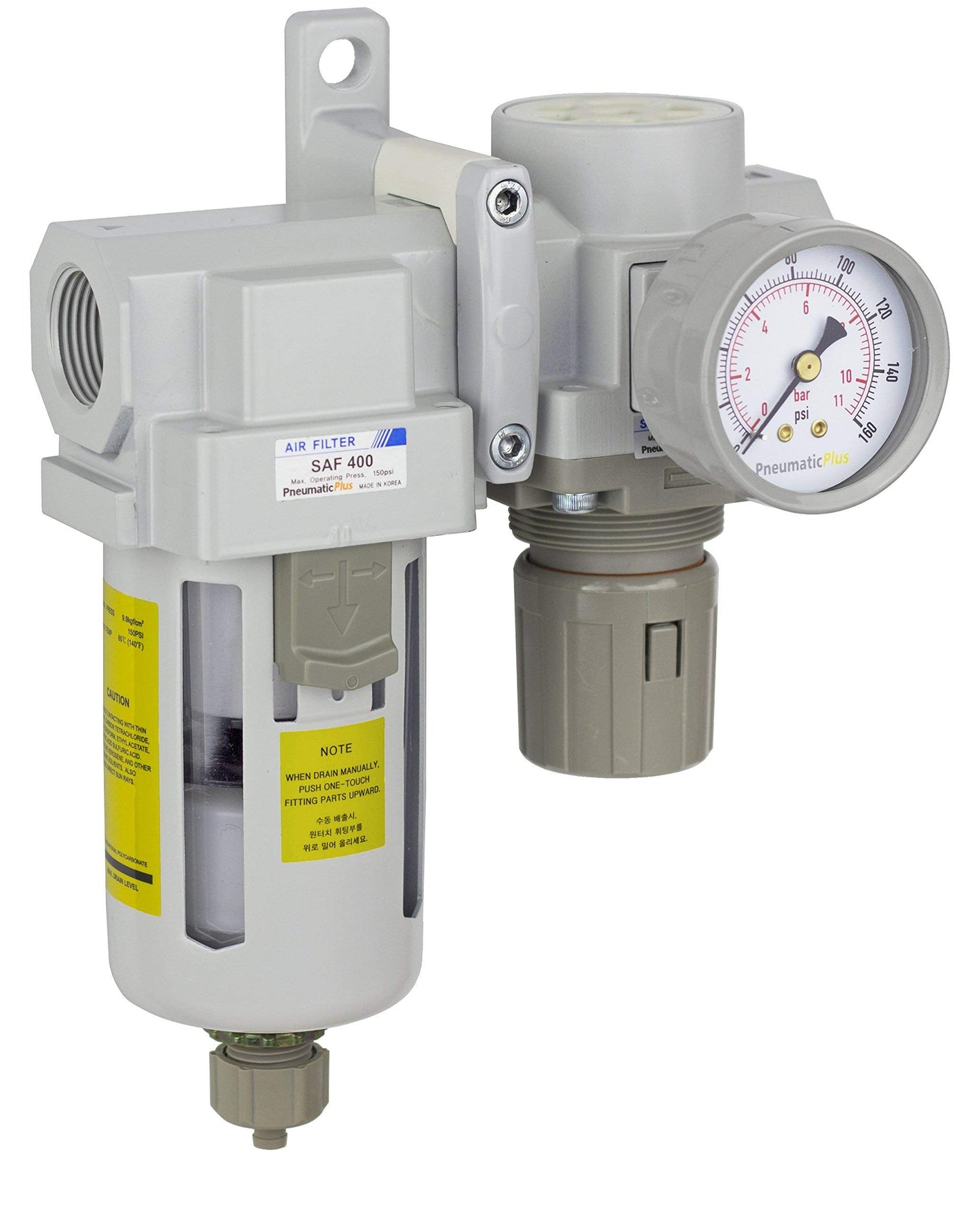 PneumaticPlus SAU420-N06G Compressed Air Filter Regulator Combo 3/4" NPT - Poly Bowl, Manual Drain, Bracket, Gauge