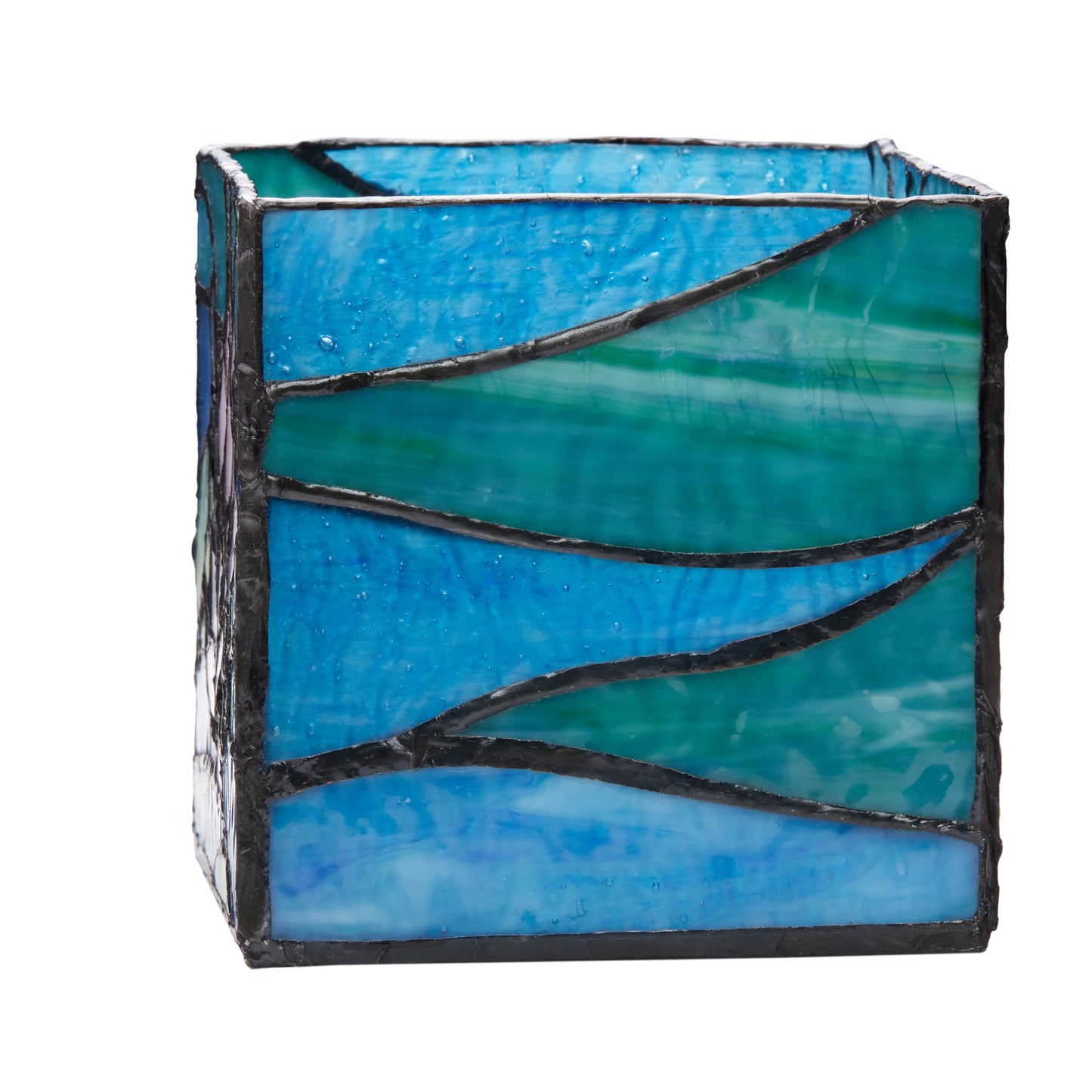 River of Goods 4.75" W Blue Pond Lily Stained Glass Candle Holder