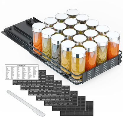 SpaceAid Pull Out Spice Rack Organizer for Cabinet, Heavy Duty Slide Out Seasoning Kitchen Organizer, Cabinet Organizer, with Labels, 4.5" W x10.75 D x8.5 H, 1 Drawer 2-Tier