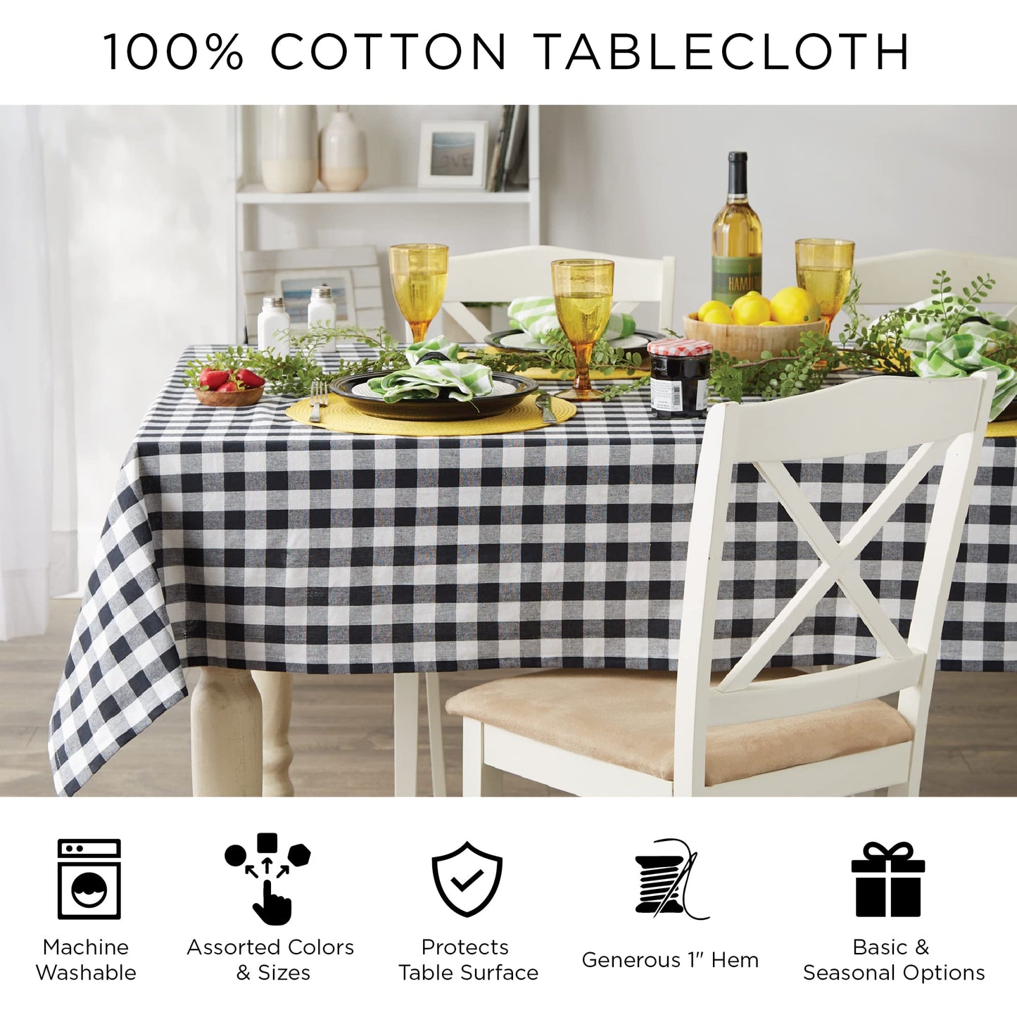 DII 100% Cotton, Machine Washable, Everyday French Stripe Kitchen Tablecloth for Dinner Parties, Summer & Outdoor Picnics - 70" Round Seats 4 to 6 People, Gray