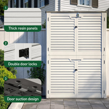 WillowLume 65 Cu.Ft Outdoor Storage Shed, Lockable Outdoor Vertical Resin Storage Cabinet with Floor, All-Weather Waterproof Shed for Garden, Backyard, Pool (65 cu ft - Shelf Kit)