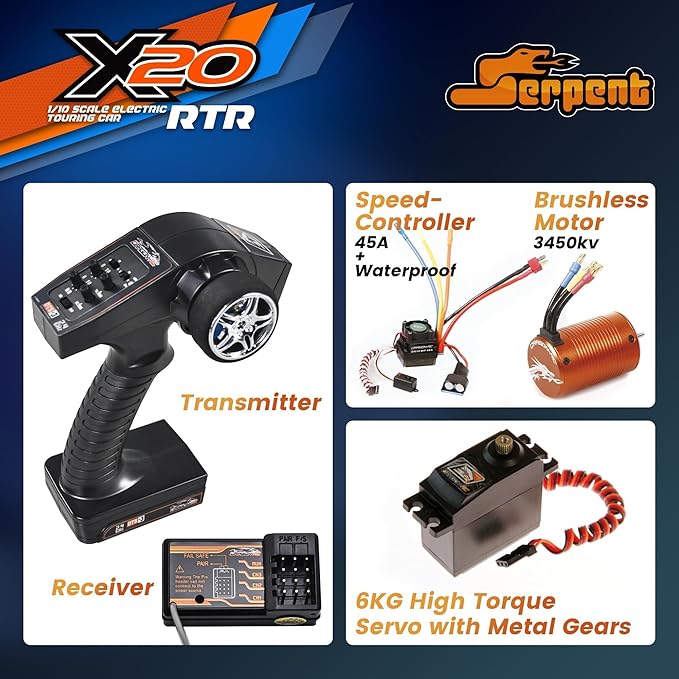 Serpent 1/10 RC Touring Car RTR 4WD Fast Electric RC Car with Brushless Motor Carbon Fiber &amp CNC Aluminum Parts High Speed Batteries and Charger Not Included (Red)