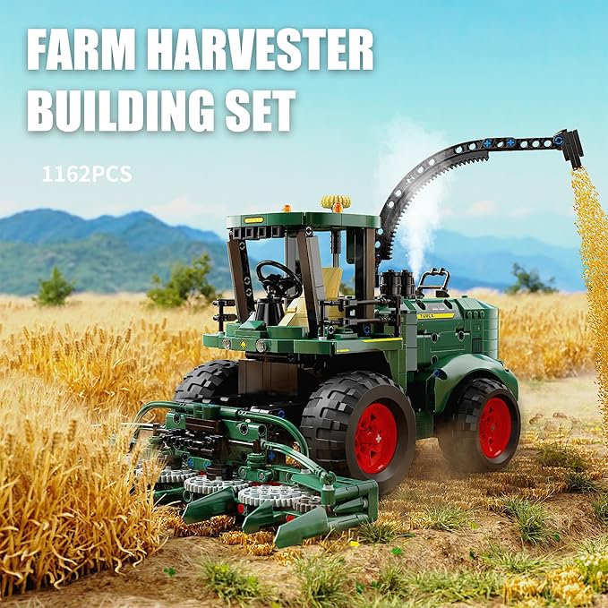 Technic Tractor Building Block Set Farm Truck &amp Harvester Building Toys with Moveable Grain Head Stem Construction Vehicles Model Christmas Birthday Gift for Adults Boys Age 8-12(1162Pcs)