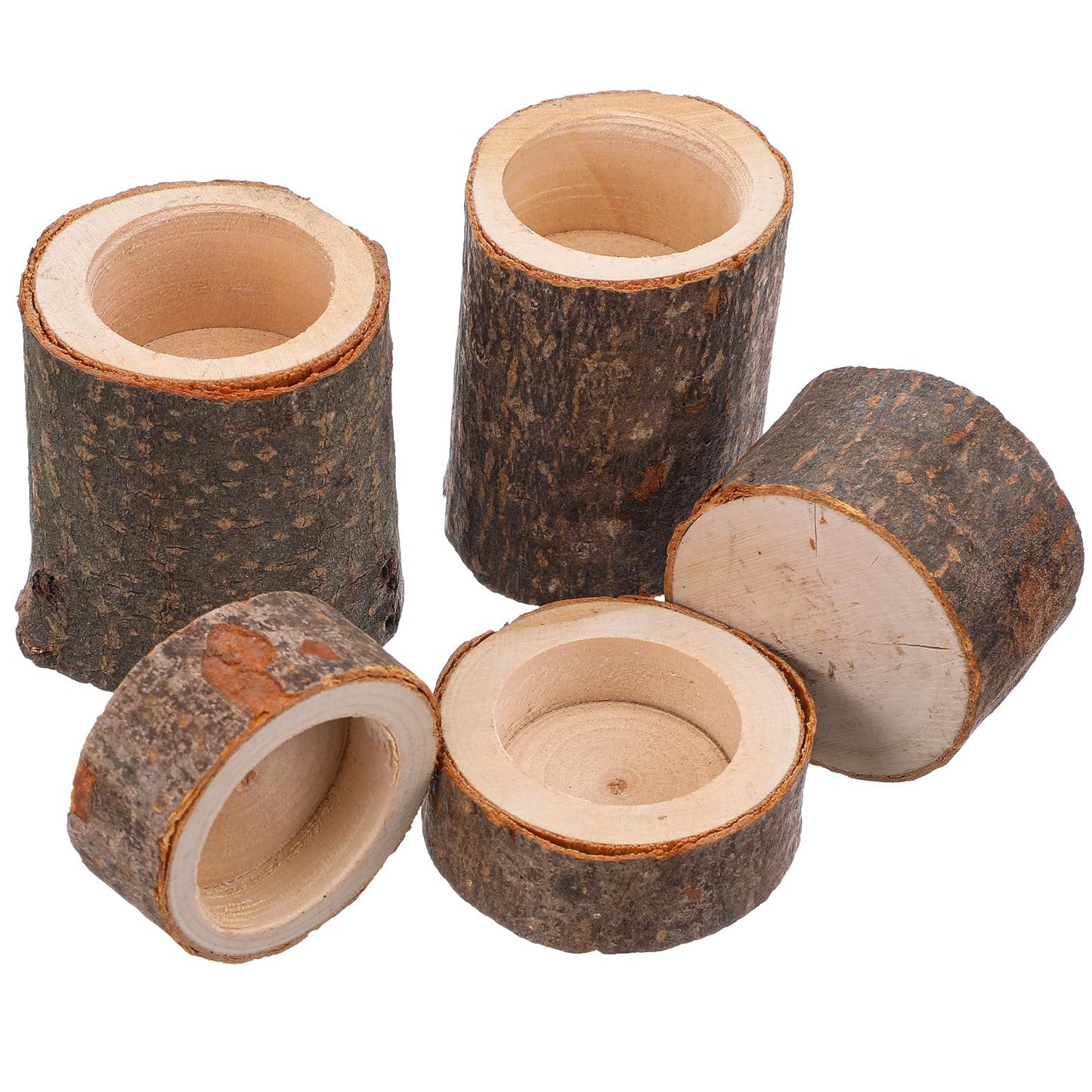 24PCS Wooden Tealight Candle Holder Set, Rustic Wood Tealight Holder with Natural Bark for Wedding Party Home Decor, 3 Sizes (1.6"/ 4cm Inner Diameter)