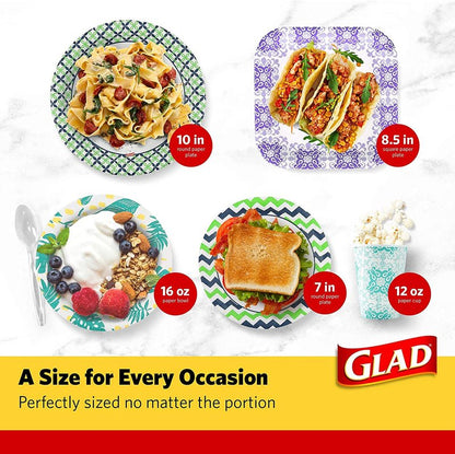 Glad Disposable Paper Plates, Pink Floral Pattern, 8.5 Inch Round, Soak Proof Coating, Microwave Safe, Cut Resistant, Sturdy for Dinner, Parties, and Everyday Meals, 50 Count - 12 Pack
