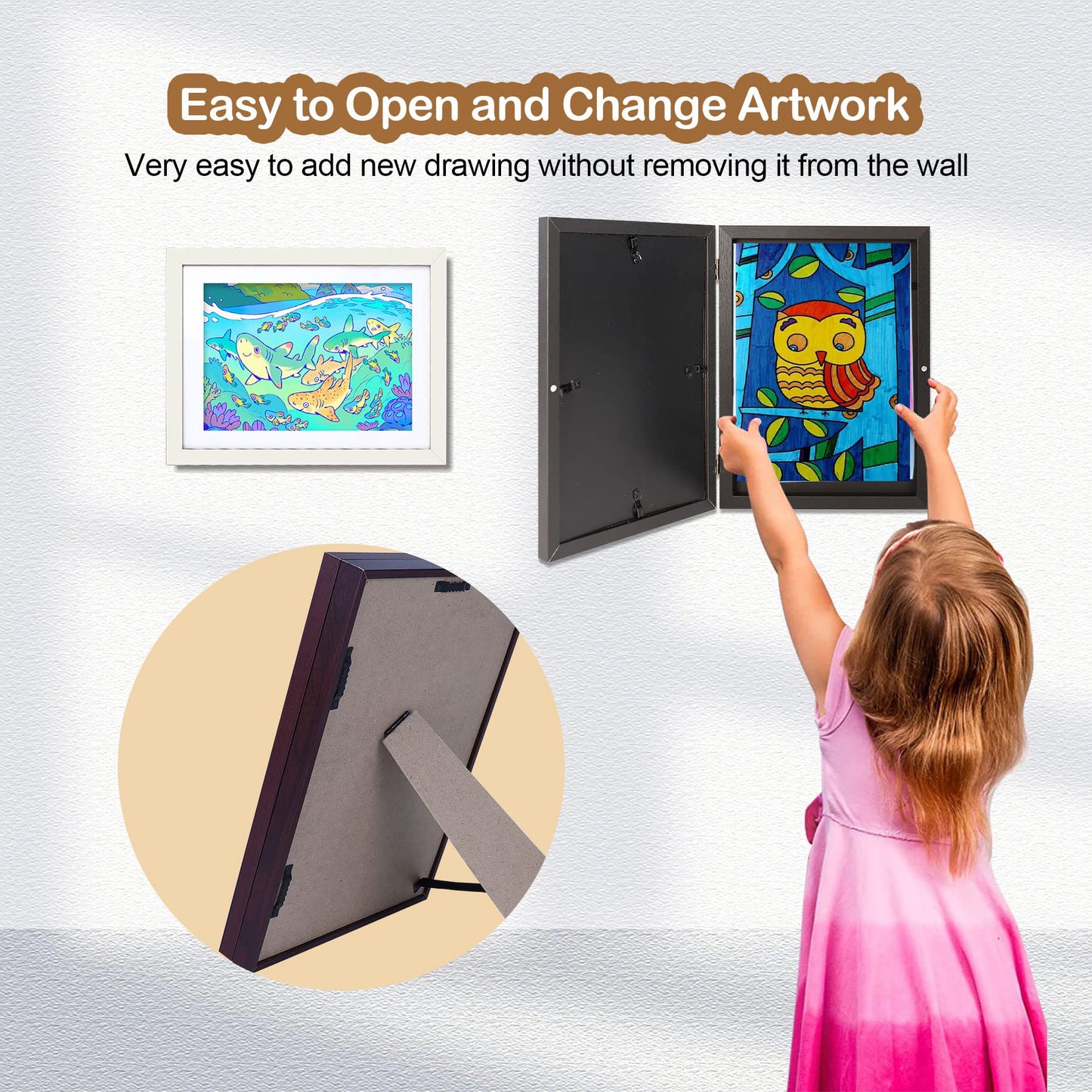 UBeesize 9.5x13 Kids Art Frame - A4 Artwork Display Kids Art Frames Front Opening Holds 50 - Changeable Picture Display 8.5x11 Without Mat and 6.1x9.6 With Mat -Storage Frames with Easel Back(Wood)