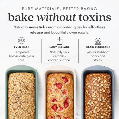 BRIVARA HOME Non-Stick Ceramic Coated Glass 1 lb Loaf Pan | Naturally Slick Ceramic Coating | No PTFE, PFOA, PFAS, and BPA | Perfect for Cakes, Breads, & More [Onyx]