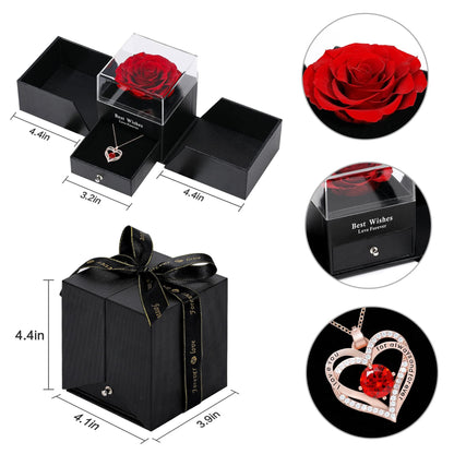 Yabesty Preserved Rose with Love Necklace Jewelry Gift Set, Hand-Made Rose Flower Gifts for Her on Christmas Day,Mother's Day,Birthday, Valentine's Day, Anniversary (Red1)