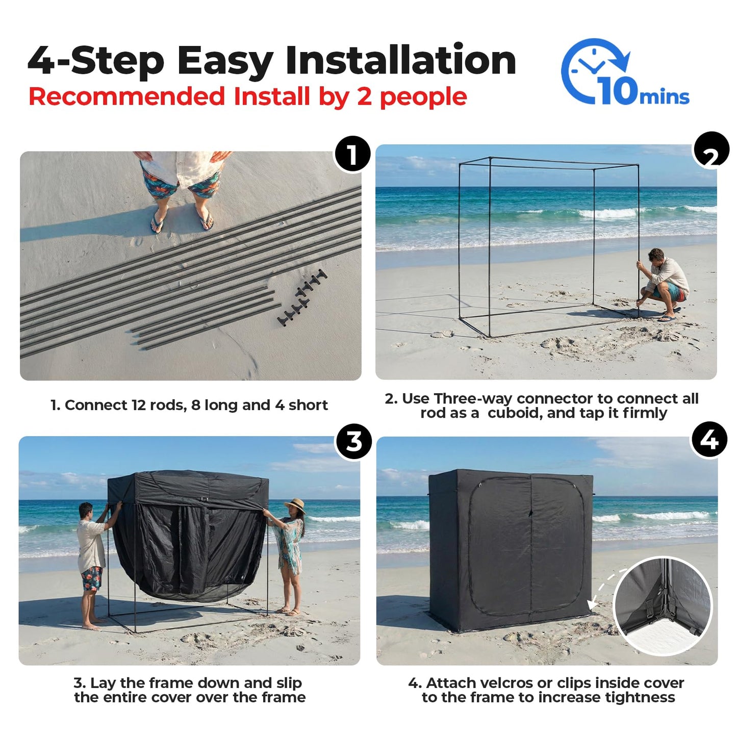 EighteenTek® Shower Tent, 2-Room Changing Room, Outdoor Shower Enclosure Spacious, Privacy Canopy Shelter with Floor & Doors, Stable & Durable, Toilet Tent Bathroom for Courtyard, Pool, Photoshoot